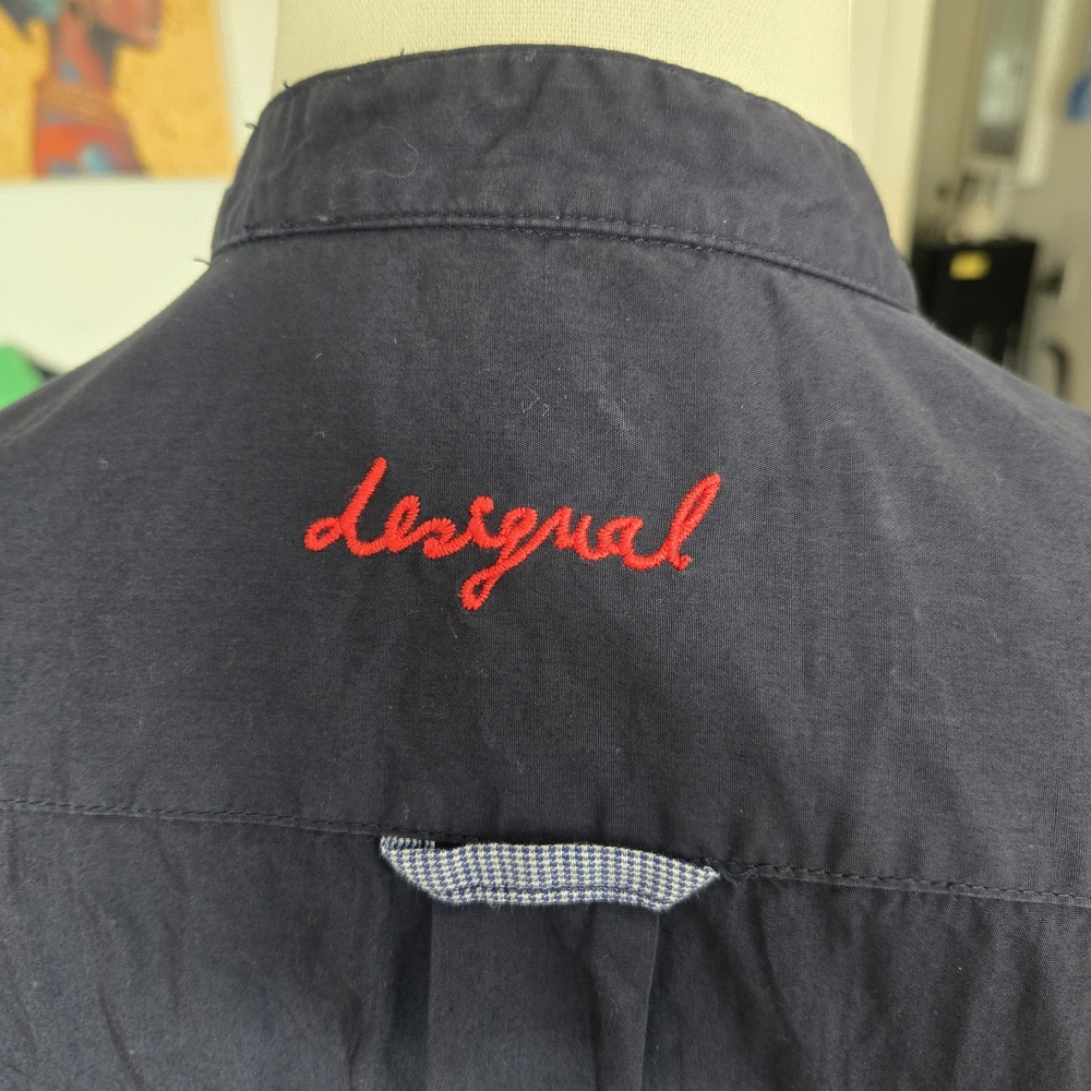 Desigual Men’s Shirt Medium Blue Button-Up Mandarin Collar Patch Pocket LS Mens - Picture 5 of 11
